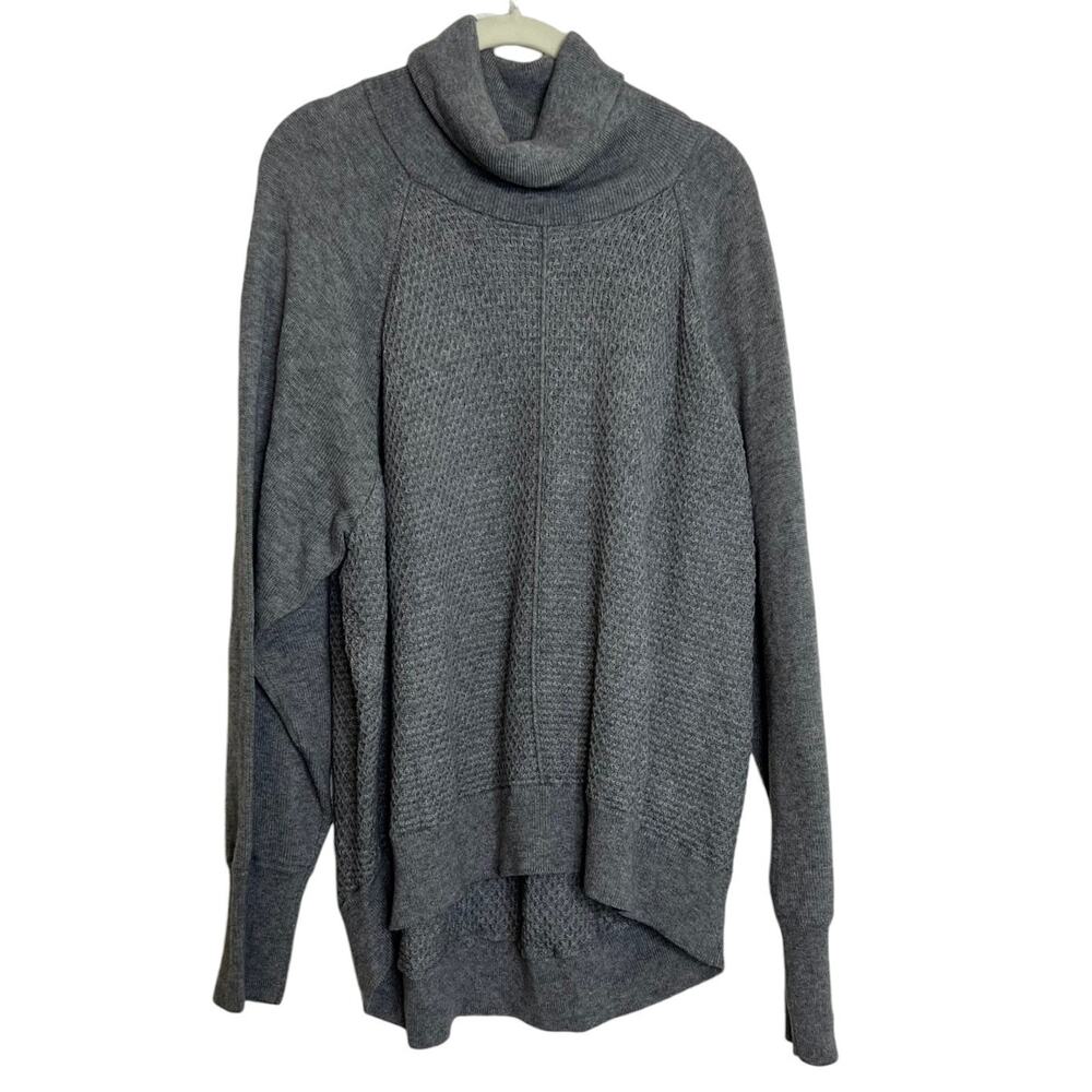 Gap Womens Turtleneck Sweater XL Gray Merino Wool Blend Textured Knit Pullover